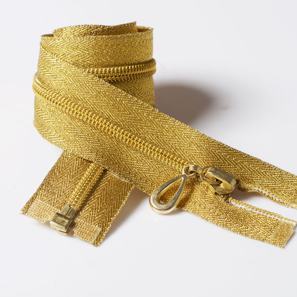5# Nylon Zipper with Gold/Silver Fabric & Teeth