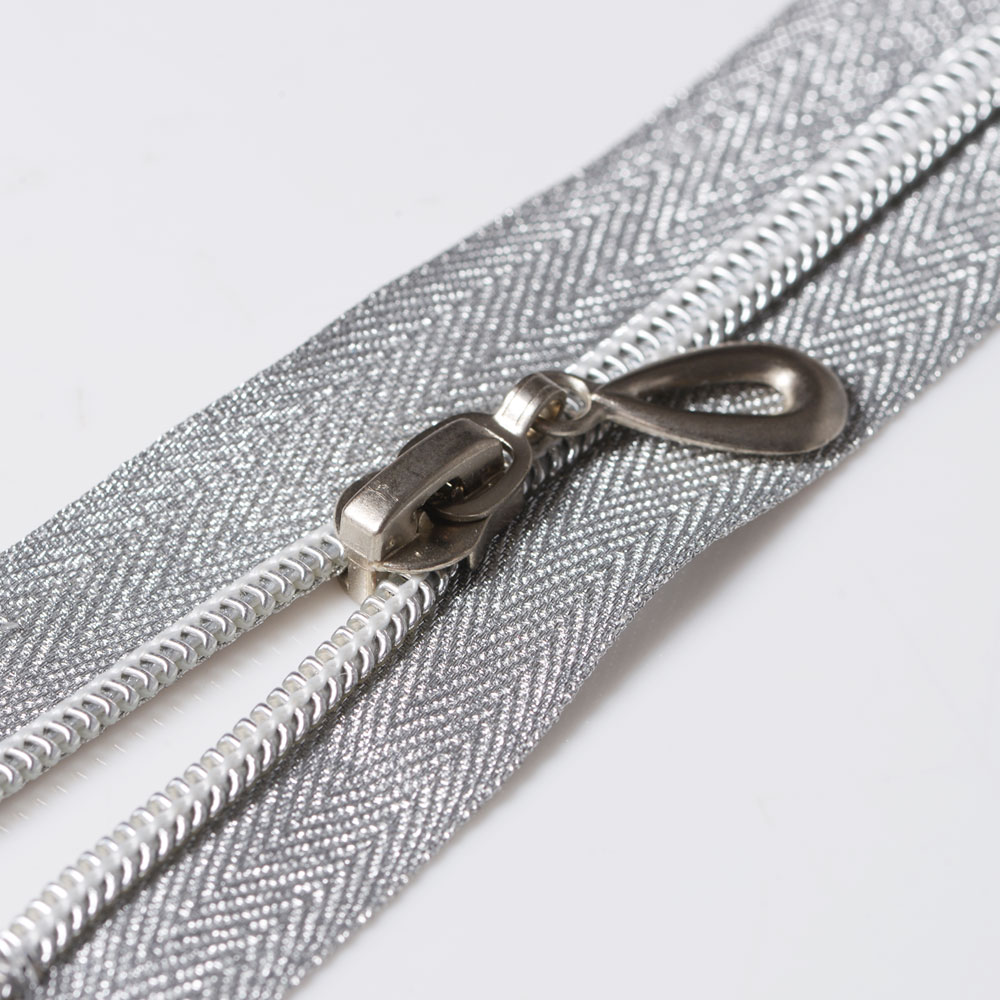 5# Nylon Zipper with Gold/Silver Fabric & Teeth